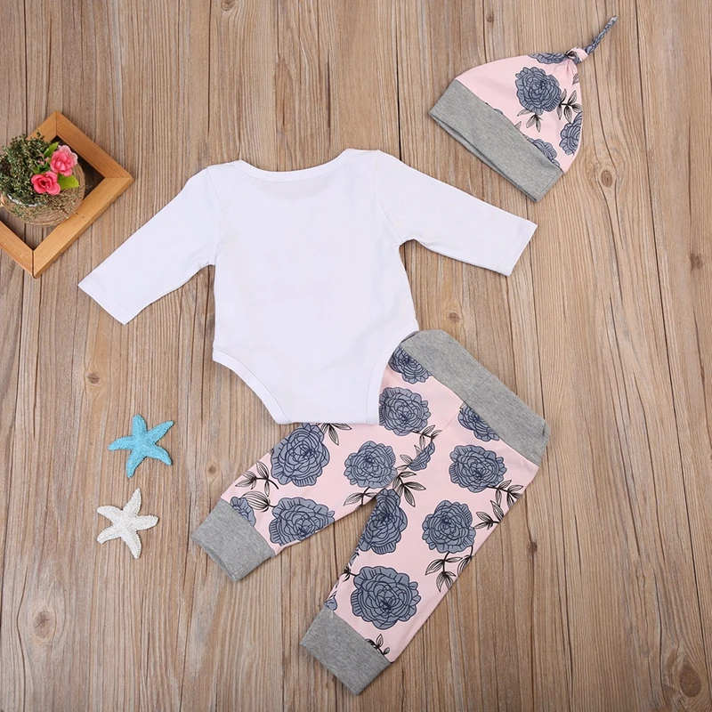 Fashion Floral Girls Suit Newborn Baby Girl Letter Tops Romper +Long Pants Hat Outfits Clothes 0-24M
Fashion Floral Girls Suit Newborn Baby Girl Letter Tops Romper +Long Pants Hat Outfits Clothes 0-24M