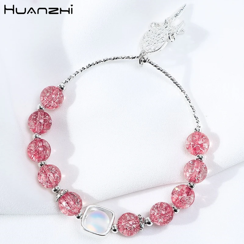 HUANZHI 2019 New Korean Sweet Colorful Transparent Crack Crystal Dreamcatcher Pendant Jewelry Chain for Women Girls Vacation | Украшения и