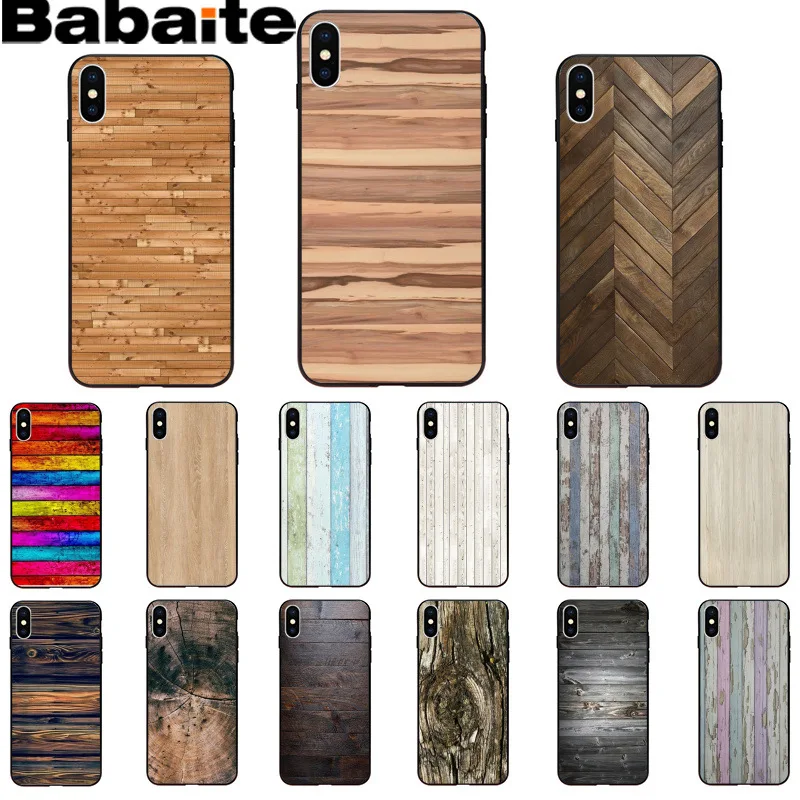 Черный чехол для телефона Babaite из ТПУ с текстурой под дерево Apple iPhone 8 7 6 6S Plus X XS MAX 5