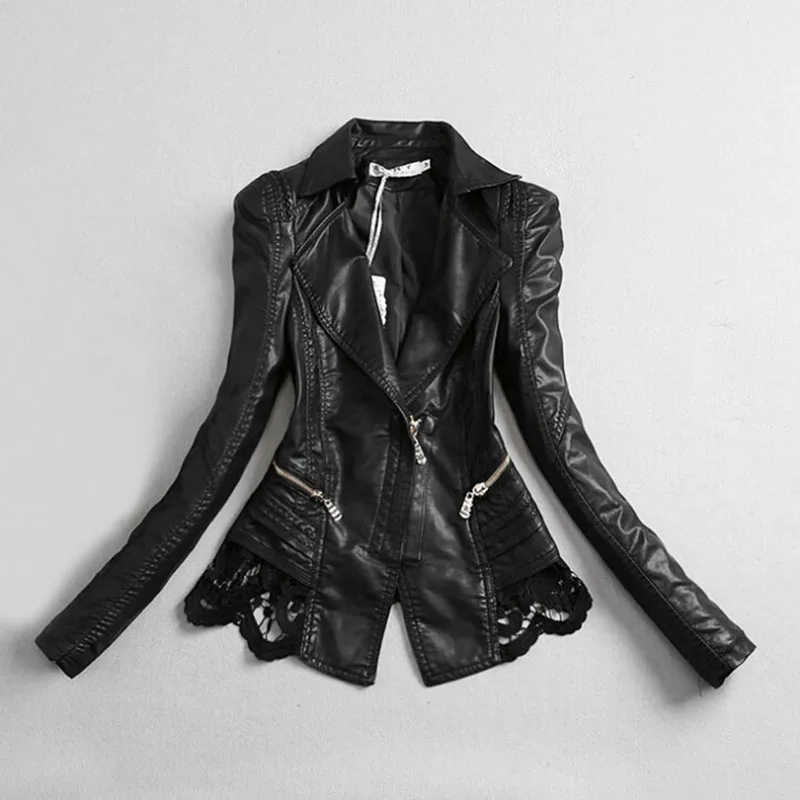 Brand Black Leather Jacket Coat For Women Spring Autumn Plus Size Slim Fit Black Lace Female Fashion Zipper Faux PU Leather Top
Brand Black Leather Jacket Coat For Women Spring Autumn Plus Size Slim Fit Black Lace Female Fashion Zipper Faux PU Leather Top