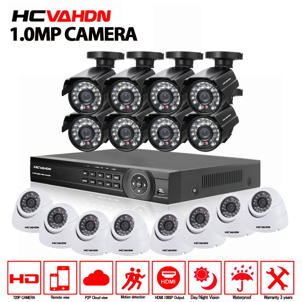 

CCTV System AHD 1080P Hybrid DVR 16CH Surveillance Security KIT With 16pcs 1.0MP Bullet Dome AHD indoor outdoor camera 1TB HDD