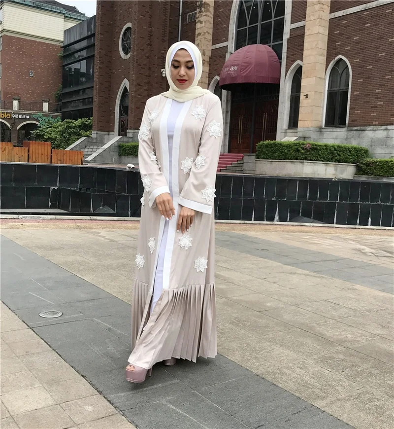 Турецкое кимоно абайя Дубайский мусульманский длинное платье Жемчуг Цветочный
