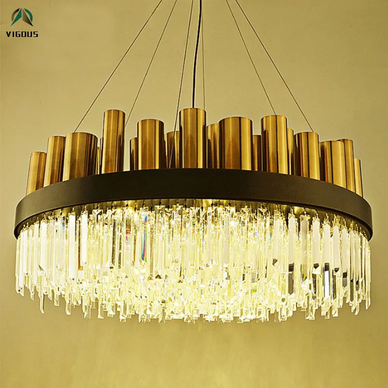 Post Modern Luxury K9 Crystal Led Pendant Light Plate Gold Metal Round Pendant Lamp Lustre Luminarias Hanging Lamp for Foyer
Post Modern Luxury K9 Crystal Led Pendant Light Plate Gold Metal Round Pendant Lamp Lustre Luminarias Hanging Lamp for Foyer