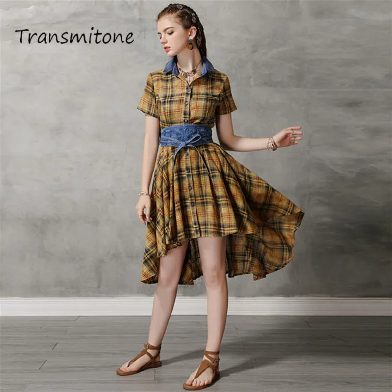 Summer Plaid Dress 2019 Vintage Cotton Women Dresses Turn-down Collar Short Sleeve Detachable Belt Yellow Vestidos KE82167
Summer Plaid Dress 2019 Vintage Cotton Women Dresses Turn-down Collar Short Sleeve Detachable Belt Yellow Vestidos KE82167