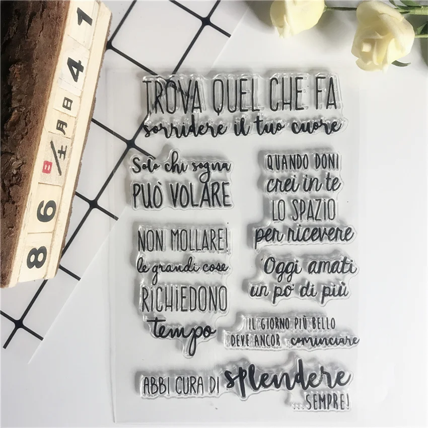 Итальянские прозрачные штампы для скрапбукинга, текстовые слова, Новое поступление, прозрачный силиконовый фотоальбом, создание открыток, чувство, резиновый штамп
Итальянские прозрачные штампы для скрапбукинга, текстовые слова, Новое поступление, прозрачный силиконовый фотоальбом, создание открыток, чувство, резиновый штамп