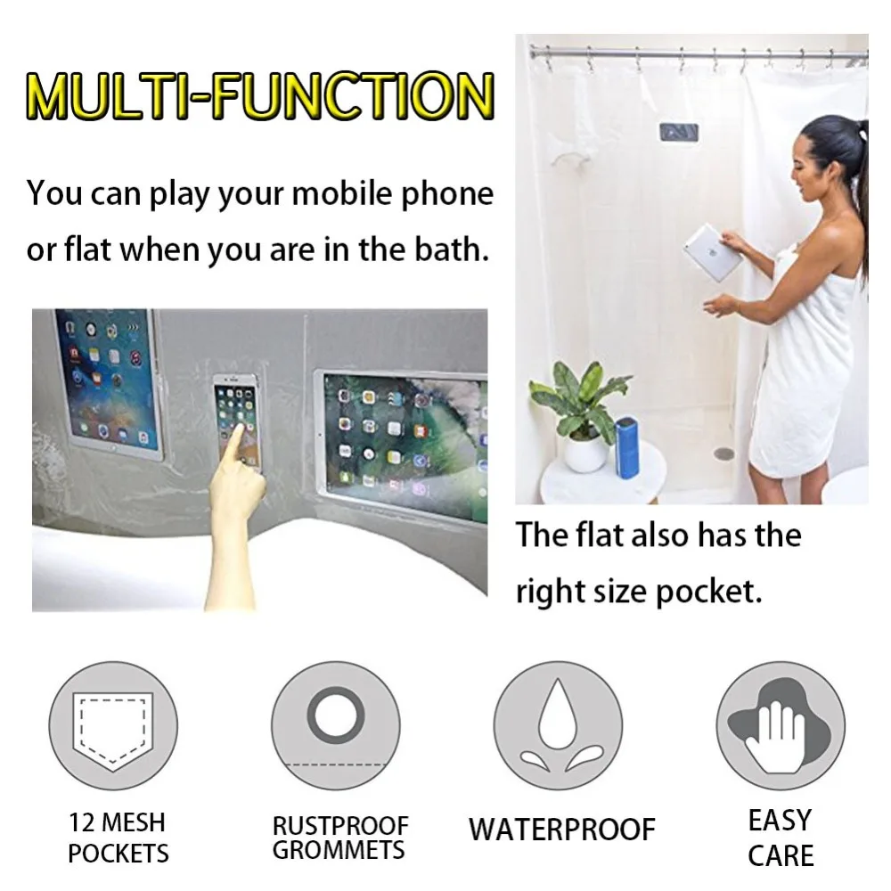 iPad Mount Clear Shower Curtain Liner Tablet or Phone Holder Waterproof 8 Gauge EVA 72x72 Bathroom
iPad Mount Clear Shower Curtain Liner Tablet or Phone Holder Waterproof 8 Gauge EVA 72x72 Bathroom