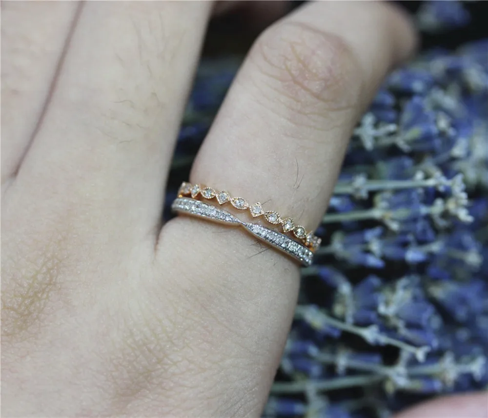 DUPUY 14K Rose Gold Wedding Ring Set Art Deco Full Eternity Diamonds Wedding Band Dainty Bezel Setting Match Ring Set Bridal Set
DUPUY 14K Rose Gold Wedding Ring Set Art Deco Full Eternity Diamonds Wedding Band Dainty Bezel Setting Match Ring Set Bridal Set