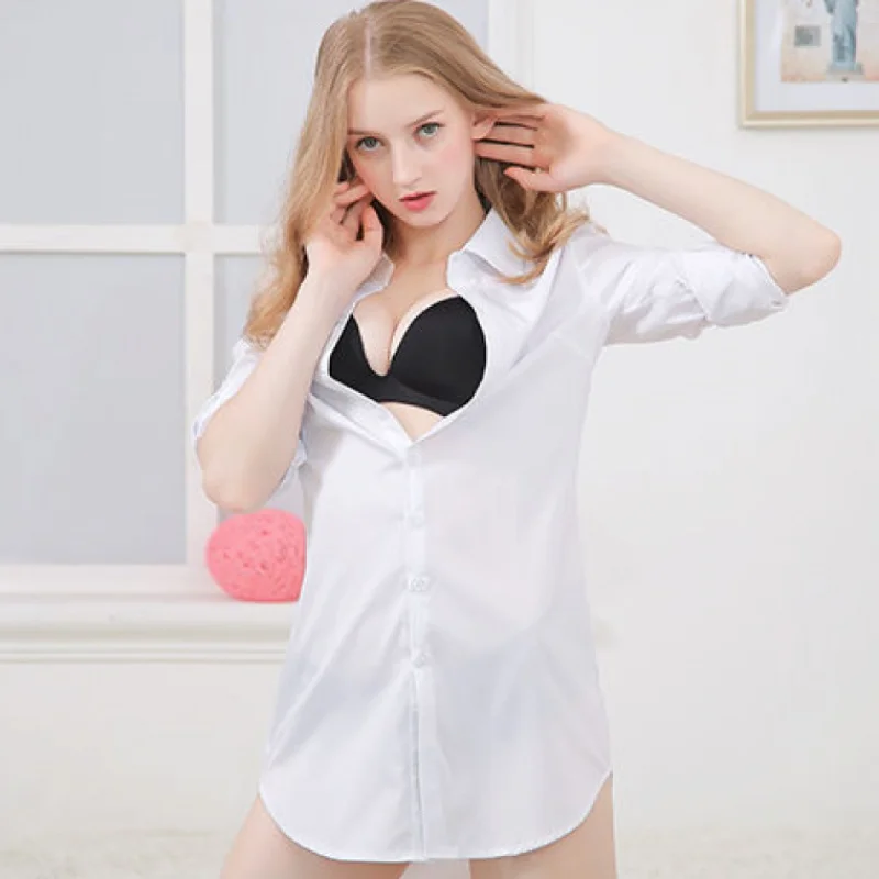 Long Sleeve White Blouse Slim Tunic Shirt Women BF Style Sexy Bustier Top Night Wear Translucent Casual Chiffon Shirts
Long Sleeve White Blouse Slim Tunic Shirt Women BF Style Sexy Bustier Top Night Wear Translucent Casual Chiffon Shirts