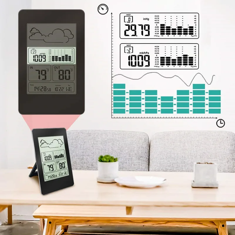 Multifunction Weather Station with Alarm Clock, Indoor Outdoor Temperature Air Pressure Weather Forecast Station
Multifunction Weather Station with Alarm Clock, Indoor Outdoor Temperature Air Pressure Weather Forecast Station