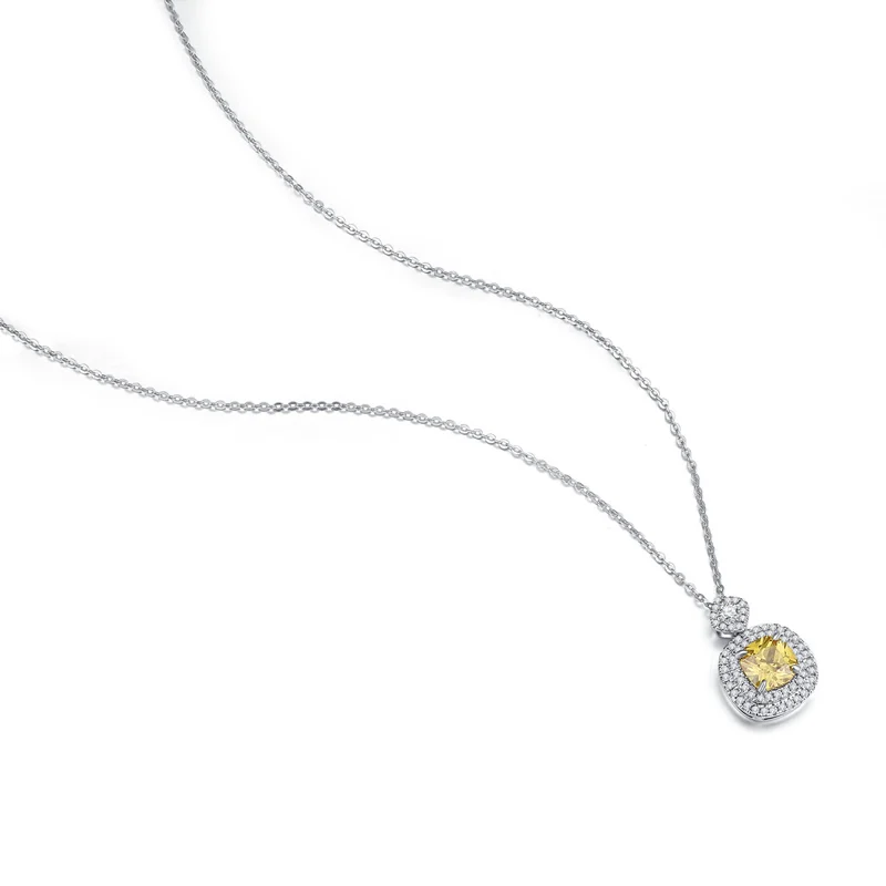 ANZIW 2.5 Carats Cushion Cut Halo Pendant Necklace Yellow Simulated Diamond Engagement Wedding Sterling Silver Women Jewelry | Украшения и