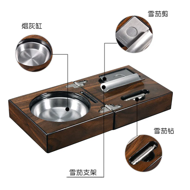 Cigar ashtray living room solid wood large stainless steel multi-functional fashion creative Ashtray with holder/punch/cutter
Cigar ashtray living room solid wood large stainless steel multi-functional fashion creative Ashtray with holder/punch/cutter