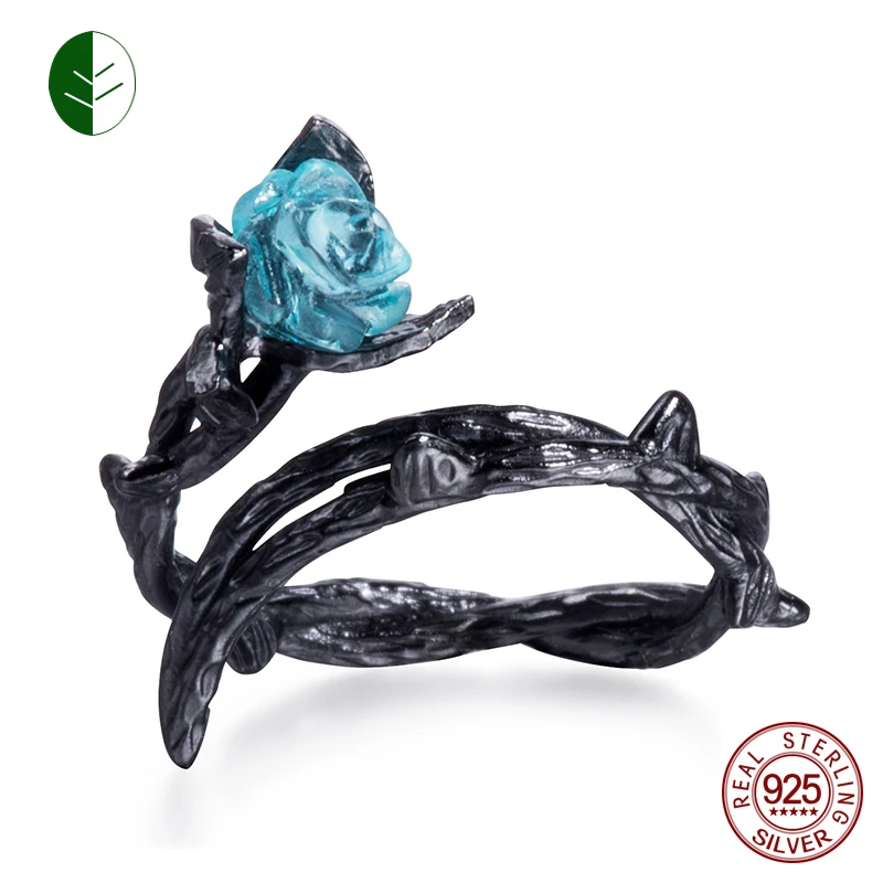 Romantic Flower Ring 925 Sterling Silver Blue Rose Stone Open Ring Black Thorns Adjustable Rings for Woman Fashion Jewelry Gift
Romantic Flower Ring 925 Sterling Silver Blue Rose Stone Open Ring Black Thorns Adjustable Rings for Woman Fashion Jewelry Gift