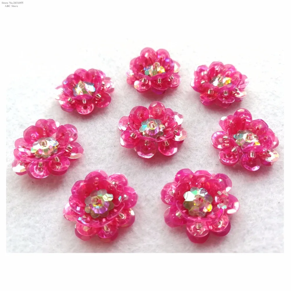 New 3D Sparkling Padded Sequined Beaded Flower Appliques Sewing Patches Dance Dress Wedding Decoration x 15pcs/lot Pink TBNC123K | Дом и сад