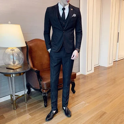 Traje De Boda Hombre British Style Business Slim Solid Color Dark Striped Suit Male Groomsmen Wedding Dress
Traje De Boda Hombre British Style Business Slim Solid Color Dark Striped Suit Male Groomsmen Wedding Dress