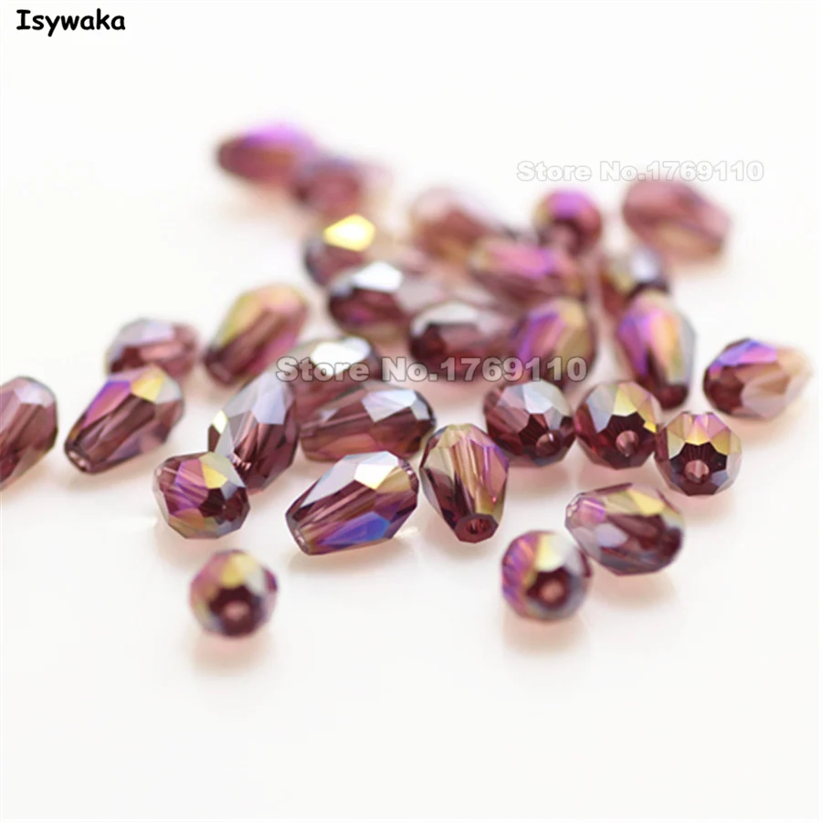 

Isywaka 70pcs Purple Red AB Color 4*6mm Faceted Teardrop Bead Austria Crystal Bead charm Glass Bead Loose Spacer Bead