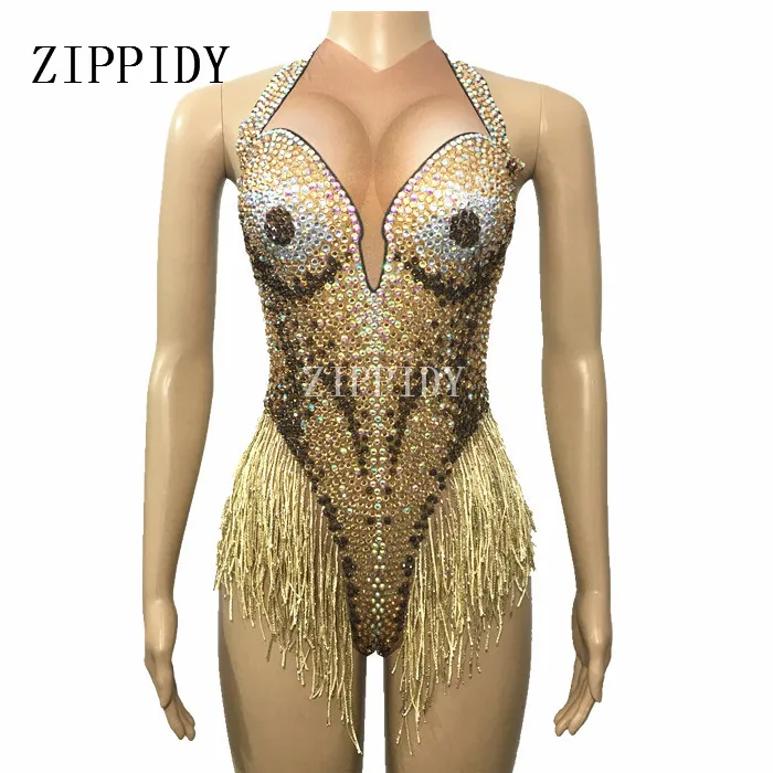 Sexy Gold Sparkly Crystals Leotard Tassel Bodysuit Dance Wear Women's Birthday Celebrate One Piece Performance Costume
Sexy Gold Sparkly Crystals Leotard Tassel Bodysuit Dance Wear Women's Birthday Celebrate One Piece Performance Costume