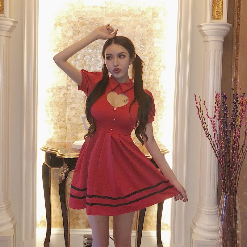 Women Heart Hollow out Sexy Chest Korea Cute Short sleeve Slim Summer A-line Dresses Lolita Soft Sister Sweet Girl Vestidos
Women Heart Hollow out Sexy Chest Korea Cute Short sleeve Slim Summer A-line Dresses Lolita Soft Sister Sweet Girl Vestidos