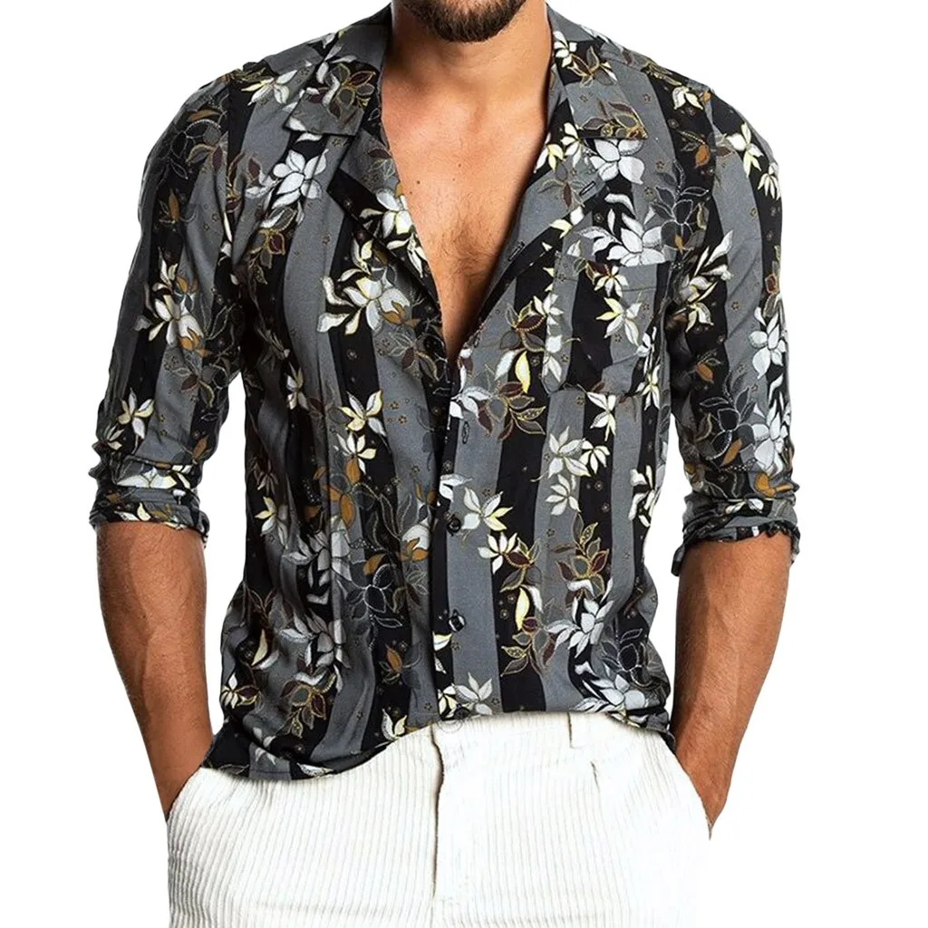feitong Men's Beach Flower Print Shirt Baggy Long Sleeve Stripe Flora Hawaii Shirt Button Retro Turn Down Collar Tops Men Shirt
feitong Men's Beach Flower Print Shirt Baggy Long Sleeve Stripe Flora Hawaii Shirt Button Retro Turn Down Collar Tops Men Shirt