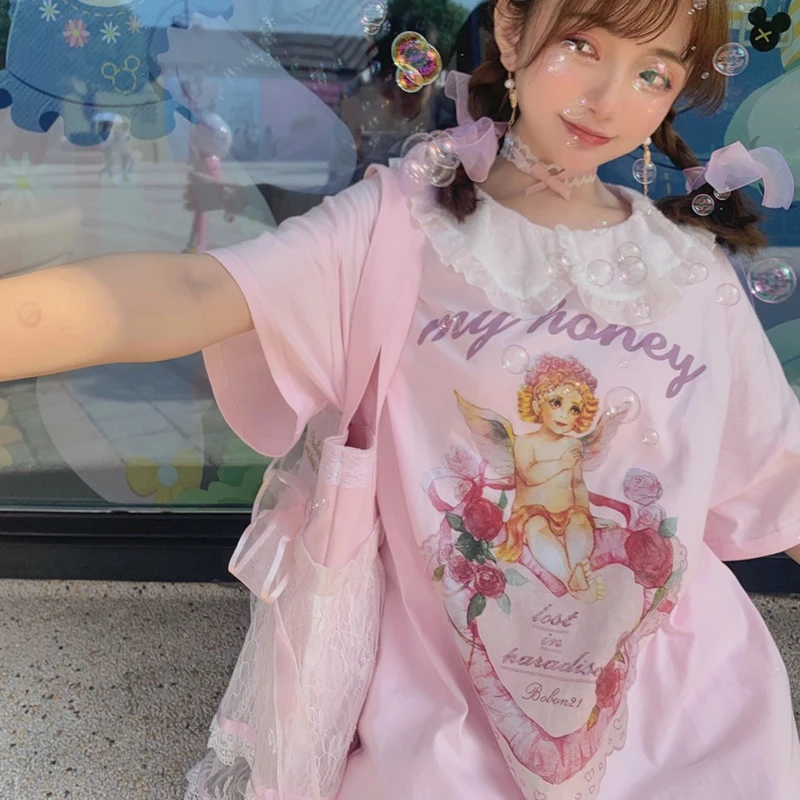 Princess sweet lolita T-shirt Hand-painted retro Angel ins printed round collar loose short sleeve T-shirt fashion women T1758
Princess sweet lolita T-shirt Hand-painted retro Angel ins printed round collar loose short sleeve T-shirt fashion women T1758