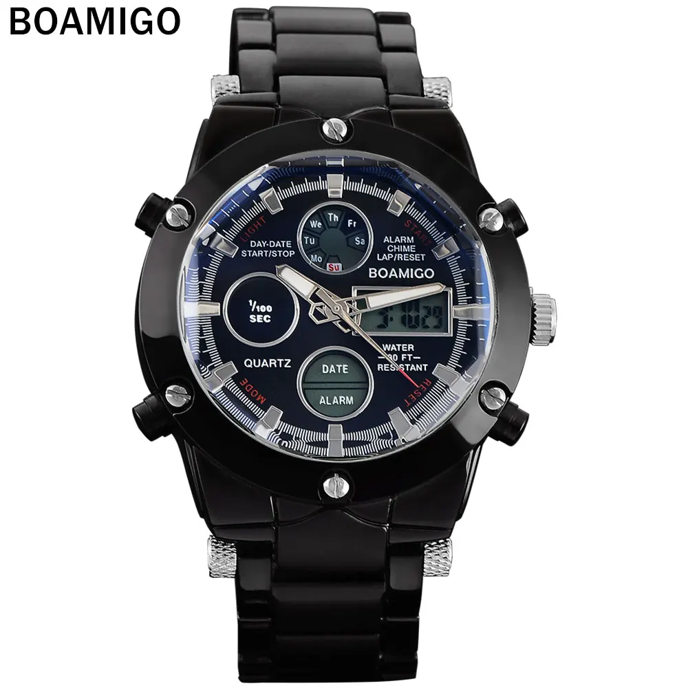 

BOAMIGO Brand Men Sports Watches Analog Digital LED Watches Electronic Steel Quartz Watches 30M Waterproof Relogio Masculino