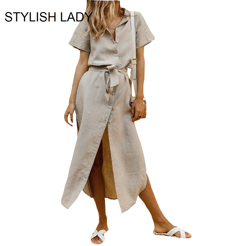 STYLISH Front Button Bandage Dress 2019 Summer Short Sleeve Turn Down Collar Sashes Loose Club Party Midi Ladies Dress
STYLISH Front Button Bandage Dress 2019 Summer Short Sleeve Turn Down Collar Sashes Loose Club Party Midi Ladies Dress