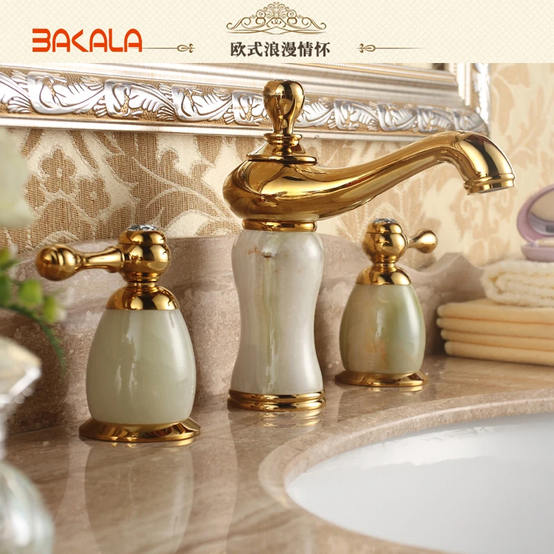 BAKALA Natural jade brass gold 3 holes Bathroom Taps hot and cold antique wash basin faucet B-6668
BAKALA Natural jade brass gold 3 holes Bathroom Taps hot and cold antique wash basin faucet B-6668