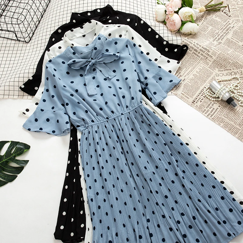 New Maxi dress Elegant Polka Dot Dress Summer Bow Collar Short Sleeve Pleated A-line Vestidos Party Office Wear Dresses vestidos
New Maxi dress Elegant Polka Dot Dress Summer Bow Collar Short Sleeve Pleated A-line Vestidos Party Office Wear Dresses vestidos