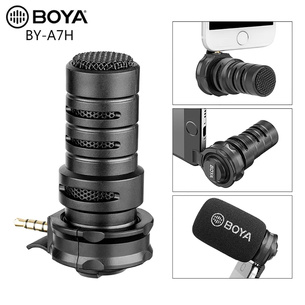 BOYA BY A7H Plug In конденсаторный Запись мобильного телефона микрофон с 3 5 мм TRRS