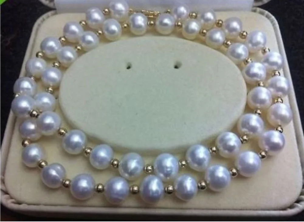 

REAL NOBLEST AAA+ 9-10MM AKOYA WHITE NATURAL PEARL NECKLACE 18"GOLD CLASP >free shipping