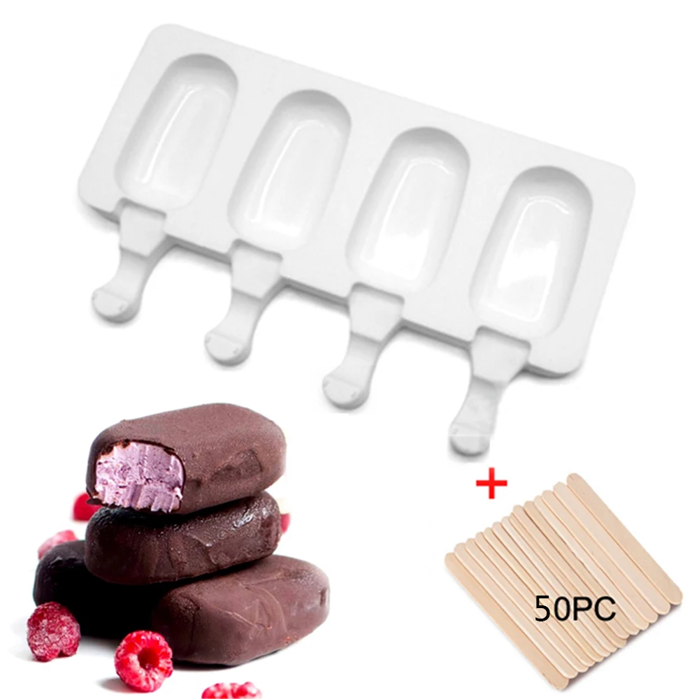 4 Cell Silicone Frozen Ice Cream Mold Juice Popsicle Maker Children Pop Mould Lolly Tray Kitchen Tools + 50 Wooden Sticks
4 Cell Silicone Frozen Ice Cream Mold Juice Popsicle Maker Children Pop Mould Lolly Tray Kitchen Tools + 50 Wooden Sticks