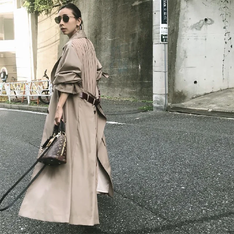 2019 European Autumn Split Joint Windbreaker Woman New Pattern Overknee Long Loose Coat Patchwork Pleated Sashes Jacket
2019 European Autumn Split Joint Windbreaker Woman New Pattern Overknee Long Loose Coat Patchwork Pleated Sashes Jacket