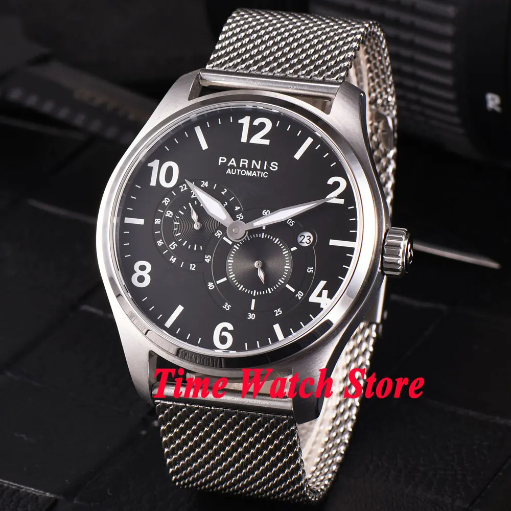 

44mm Parnis sapphire glass black dial luminous 24 hours MIYOTA Automatic movement men's watch men 813