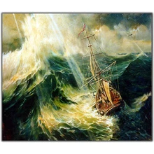 Diy Алмазная картина крестиком лодки в ветре и волнах рукоделие