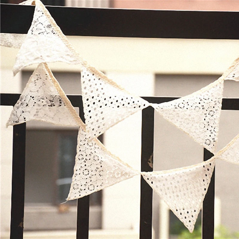DIY винтажные деревенские свадебные кружевные Треугольные флаги хлопковый Топпер