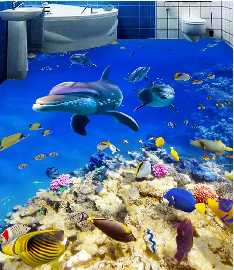 3d настил Голубой океан dohphin ПВХ водонепроницаемый пол самоклеящийся 3D Пол