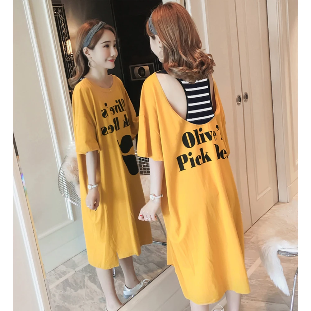 Summer new style Striped fake two-piece long t-shirt dress Korean style loose dress Short sleeve stitching T-shirt dress
Summer new style Striped fake two-piece long t-shirt dress Korean style loose dress Short sleeve stitching T-shirt dress