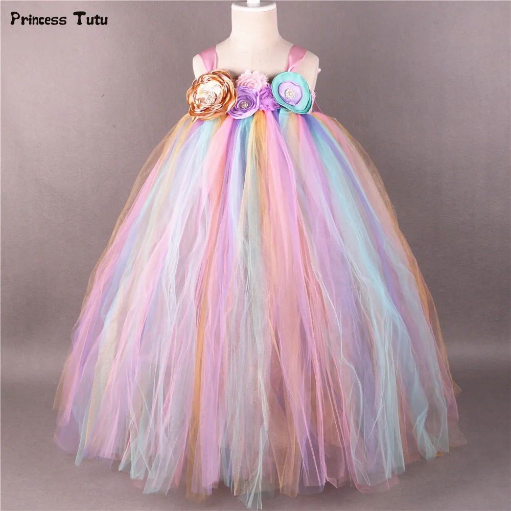 Rainbow Flower Girl Tutu Dress Princess Children Girls Tulle Party Dresses Boutique Kids Pageant Wedding Ball Gown Dress|flower girl tutu dress|girls