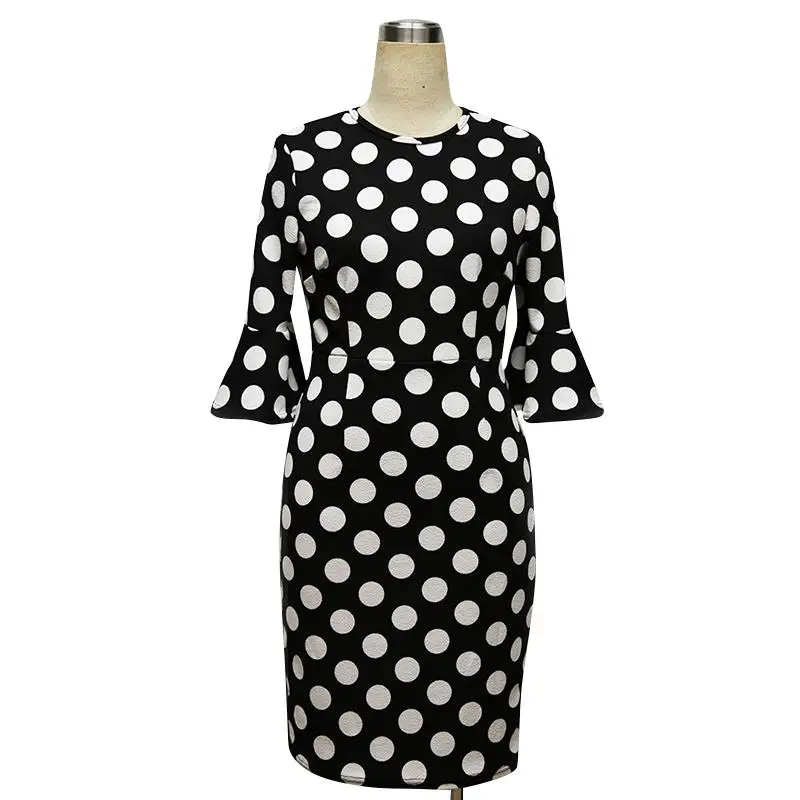 Women Elegant Half Horn Sleeve Dresses Polka Dot Print Vintage Vestidos Female Work Office Party Bodycon Sheath Dress WS7107C
Women Elegant Half Horn Sleeve Dresses Polka Dot Print Vintage Vestidos Female Work Office Party Bodycon Sheath Dress WS7107C
