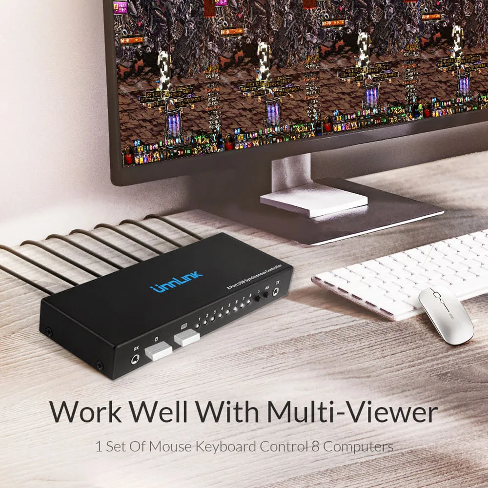 Unnlink USB 8 Port Synchronous Controller USB KM 1 Set of Keyboard Mouse Control 8 PCs/computer/Laptops/Tables for Workstation
Unnlink USB 8 Port Synchronous Controller USB KM 1 Set of Keyboard Mouse Control 8 PCs/computer/Laptops/Tables for Workstation
