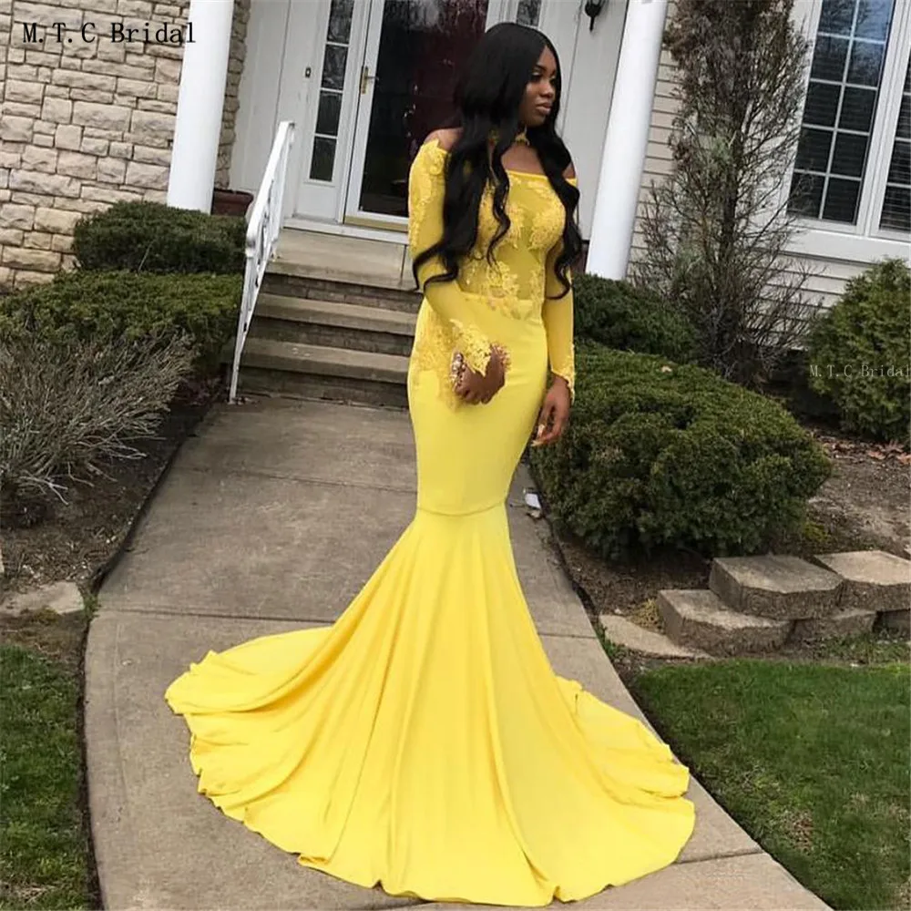 Wonderful Yellow African Evening Dress Long Sleeve Mermaid Lace Elastic Satin Illusion Prom Gowns 2019 Custom Made Party Dresses
Wonderful Yellow African Evening Dress Long Sleeve Mermaid Lace Elastic Satin Illusion Prom Gowns 2019 Custom Made Party Dresses