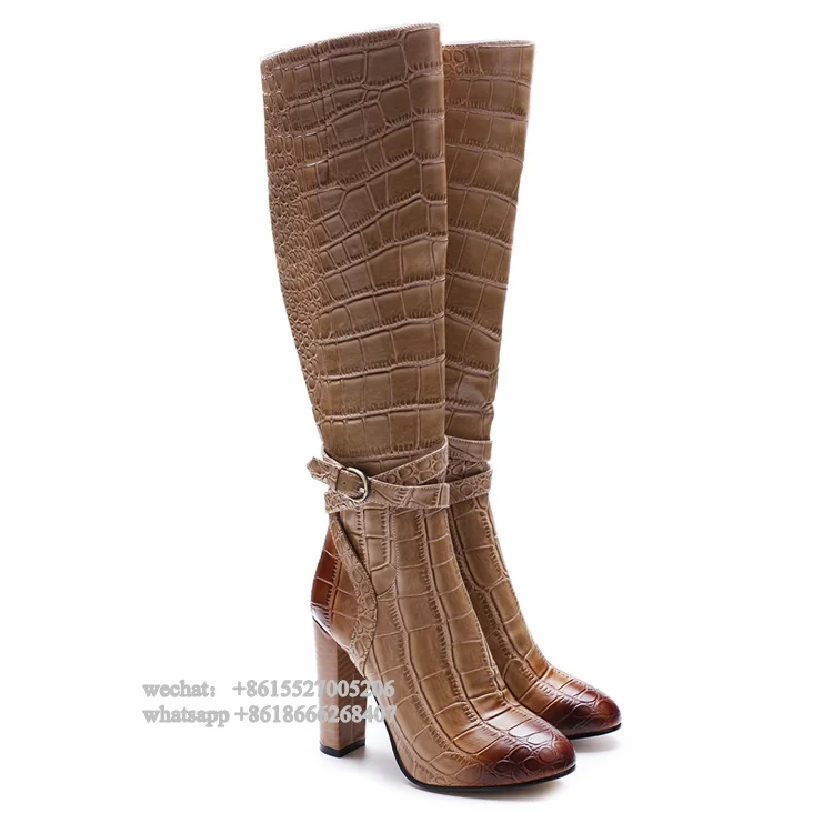 Fashion Square Heeled Brown Crocodile Pattern Leather Round Toe Ankle Wrap Straps Women Knee Boots High Heel Winter Buckle Shoes
Fashion Square Heeled Brown Crocodile Pattern Leather Round Toe Ankle Wrap Straps Women Knee Boots High Heel Winter Buckle Shoes
