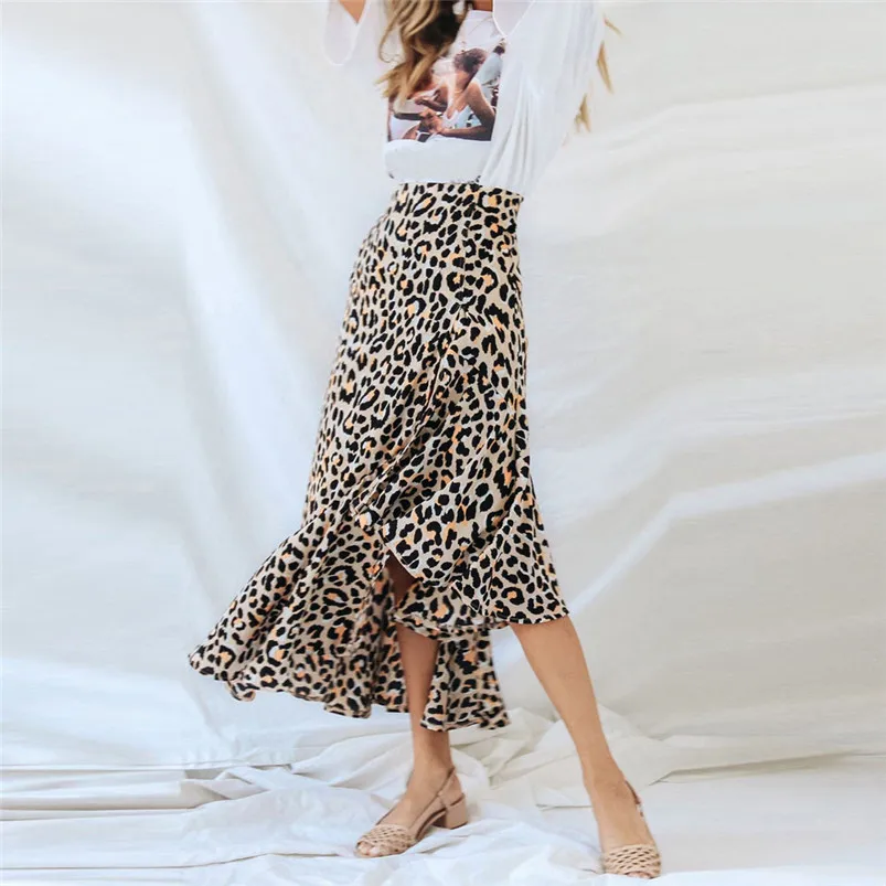 Зимние юбки женские с леопардовым принтом высокой посадкой пикантные Модные