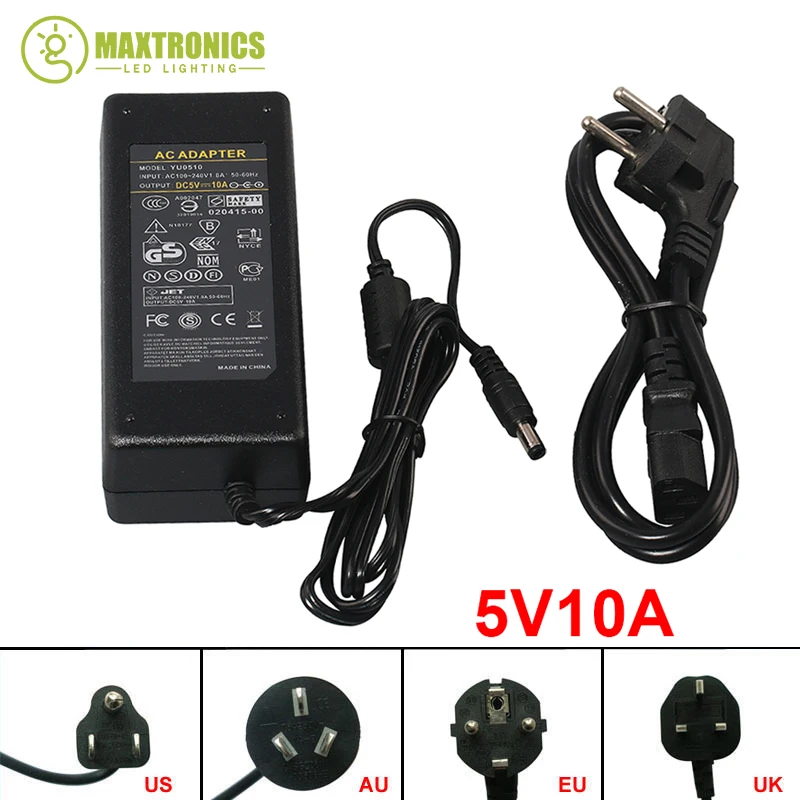 Блок питания для светодиодной ленты WS2812B WS2811 LPD8806 WS2801, 5 светодиодный постоянного тока, 10 А
Блок питания для светодиодной ленты WS2812B WS2811 LPD8806 WS2801, 5 светодиодный постоянного тока, 10 А