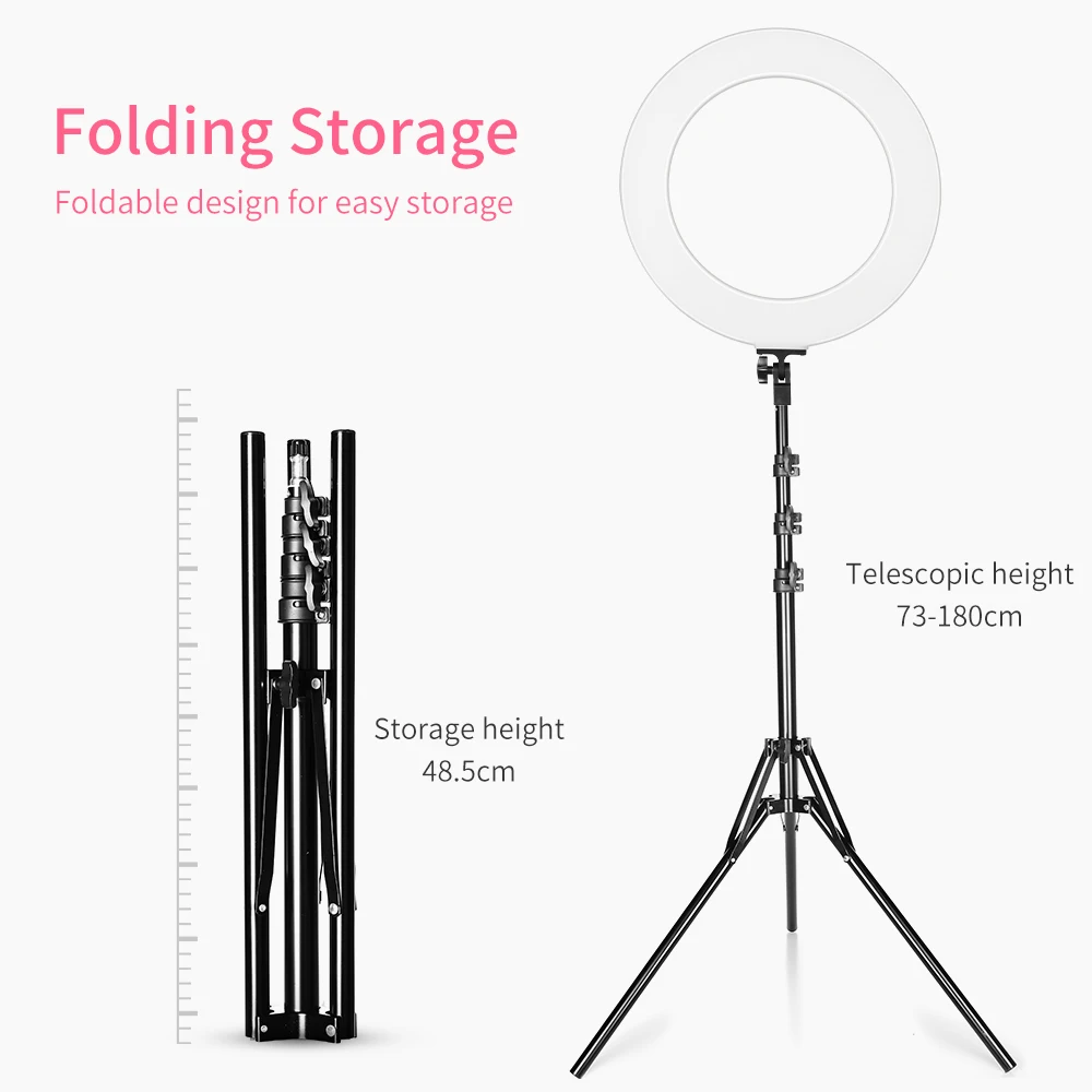 AMBITFUL RL-480 18'' 45cm Dimmable LED Ring Light Lamp 60Ws 3000~6000K 480 LED with Light Stand for Photo Video Lighting Kit
AMBITFUL RL-480 18'' 45cm Dimmable LED Ring Light Lamp 60Ws 3000~6000K 480 LED with Light Stand for Photo Video Lighting Kit