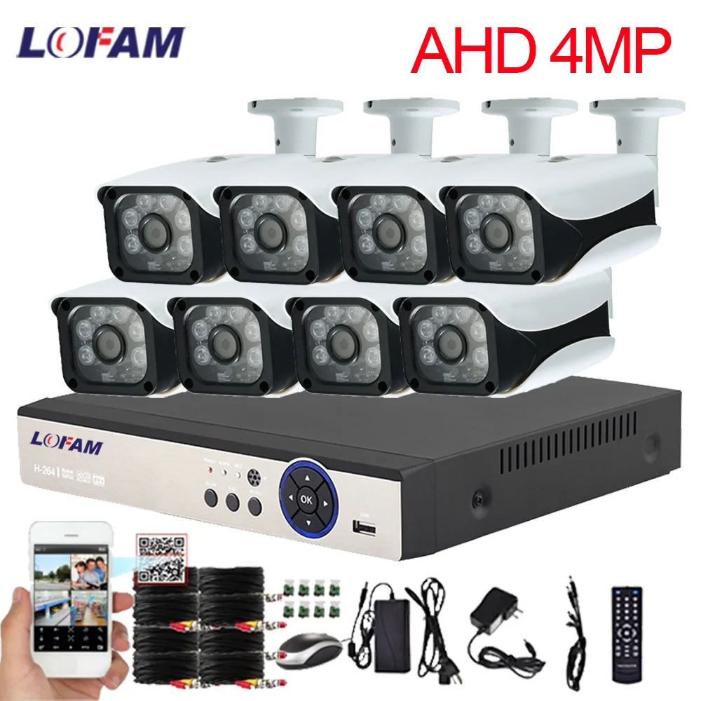 LOFAM 8CH DVR System 4MP AHD Kit NVR система видеонаблюдения 8PCS Bullet Outdoor 4.0MP камера системы