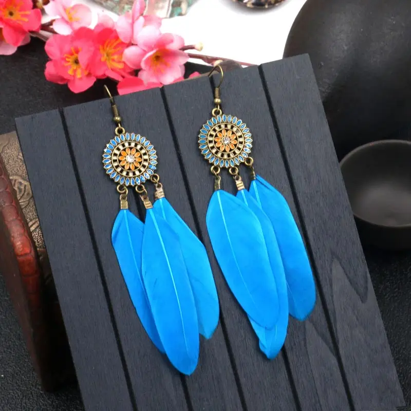 12color Long Feather Earring Sunflower Colorful Feather Earrings Fashion Jewelry Bohemian Ethnic Style Dangle Earrings
12color Long Feather Earring Sunflower Colorful Feather Earrings Fashion Jewelry Bohemian Ethnic Style Dangle Earrings