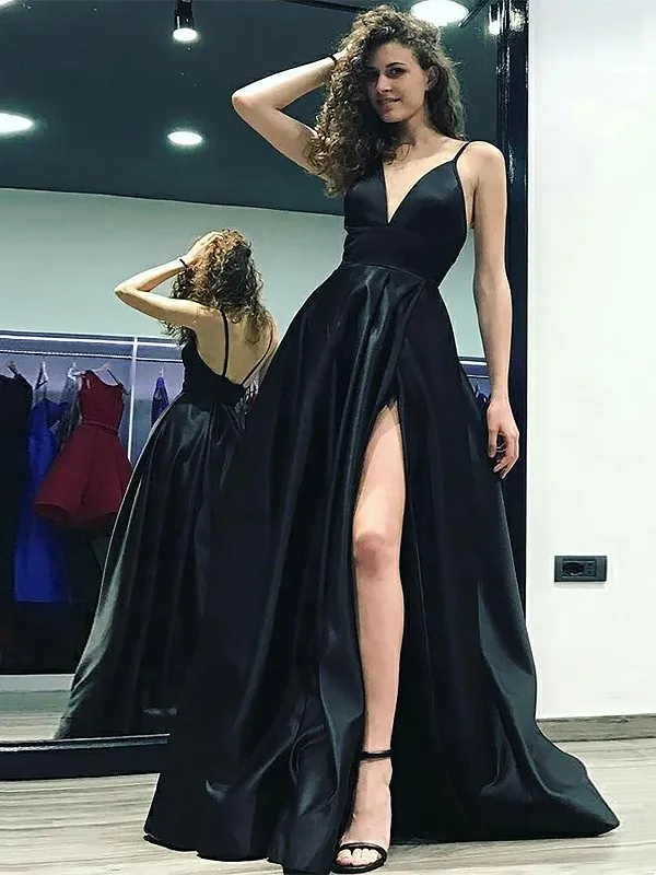 Black A Line V Neck Sleeveless Satin High Slit Long Evening Dress 2021 Spaghetti Strap Floor Length Long Sleeves Evening Dress
Black A Line V Neck Sleeveless Satin High Slit Long Evening Dress 2021 Spaghetti Strap Floor Length Long Sleeves Evening Dress