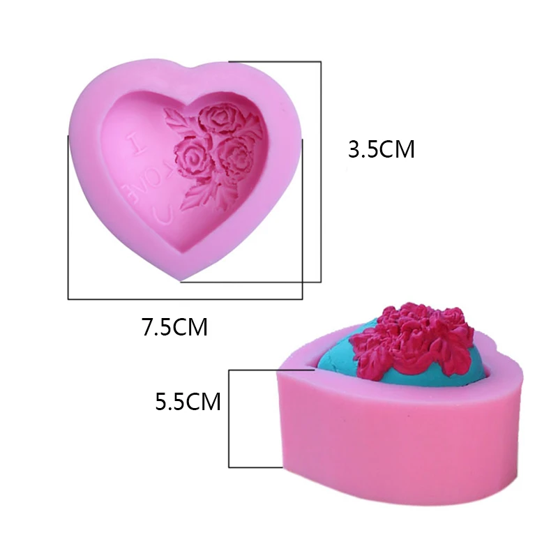 3D Сердце Любовь Роза цветочная форма для мыла силиконовая шоколада Свеча