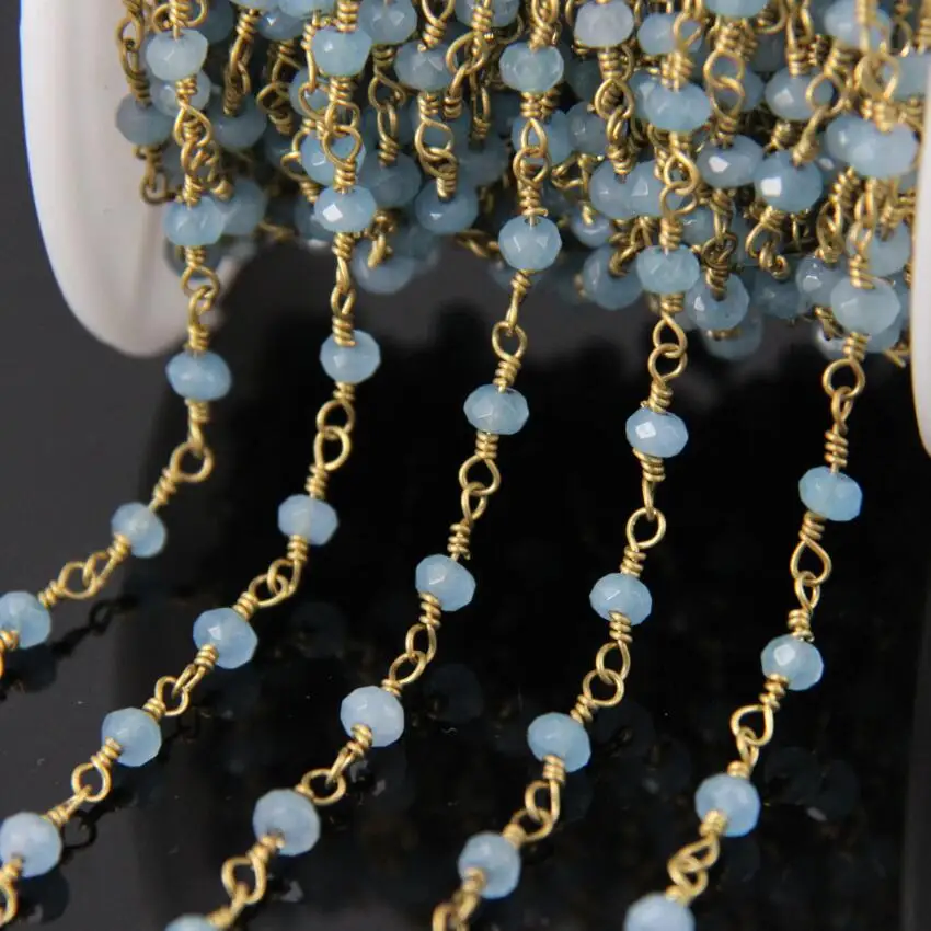 

5Meter Faceted Malaysia Jade Rondelle Rosary Chain,Aquamarine Jasper Brass Wire Wrapped Chains DIY Necklace bracelet Jewelry