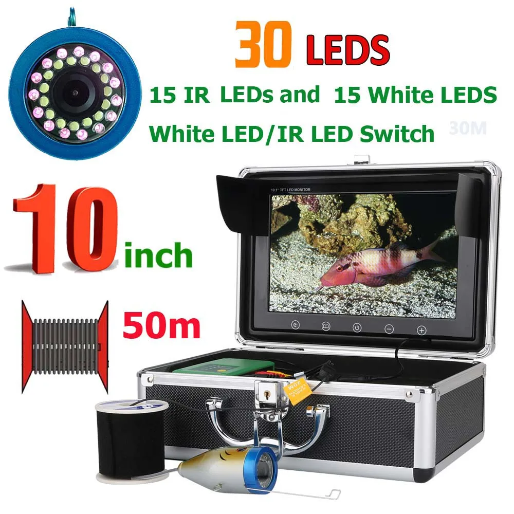 10 Inch 50M 1000TVL Fish Finder Underwater Fishing Camera 15pcs White LEDs + 15pcs Infrared Lamp For Ice/Sea/River Fishing
10 Inch 50M 1000TVL Fish Finder Underwater Fishing Camera 15pcs White LEDs + 15pcs Infrared Lamp For Ice/Sea/River Fishing